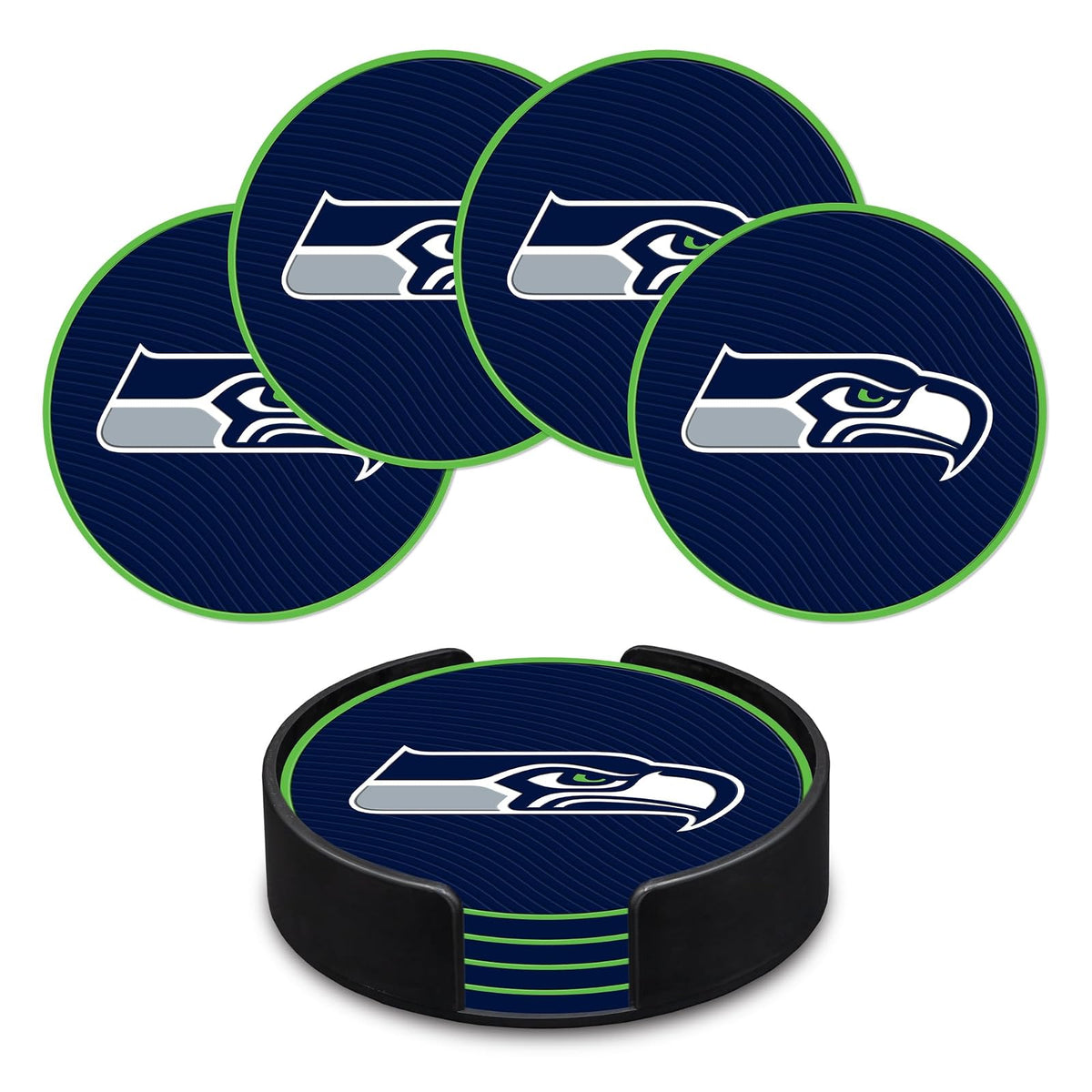 Rico Industries Juego de Posavasos NFL de PVC, Paquete de 4 - Halcones Marinos de Seattle