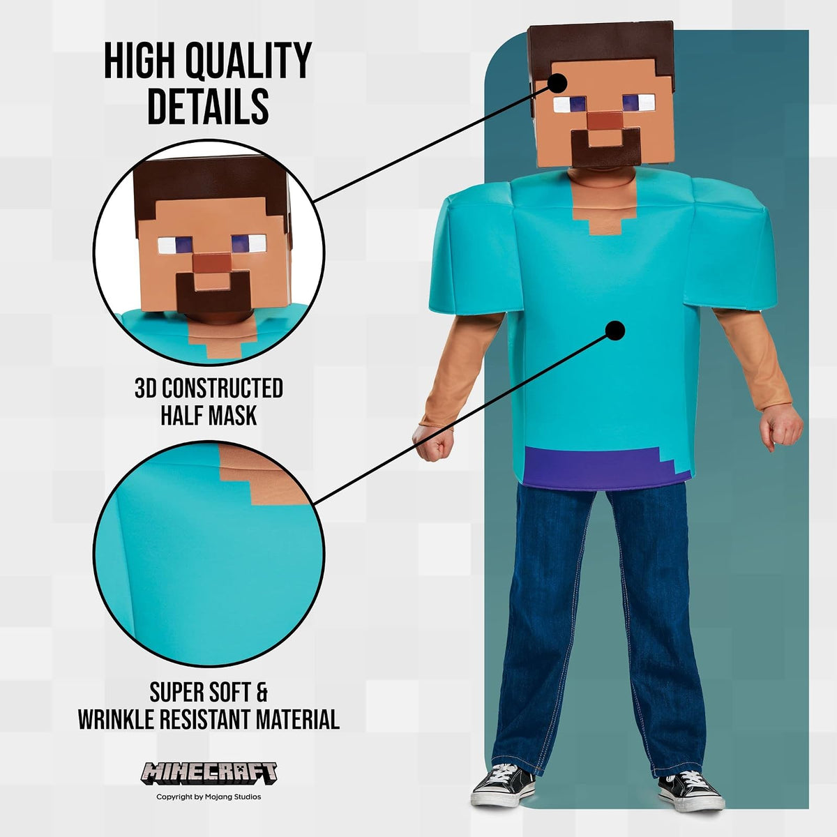 Disguise Steve Classic Minecraft Costume, Multicolor, Large (10-12)