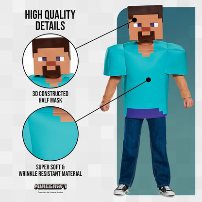 Disguise Steve Classic Minecraft Costume, Multicolor, Large (10-12)