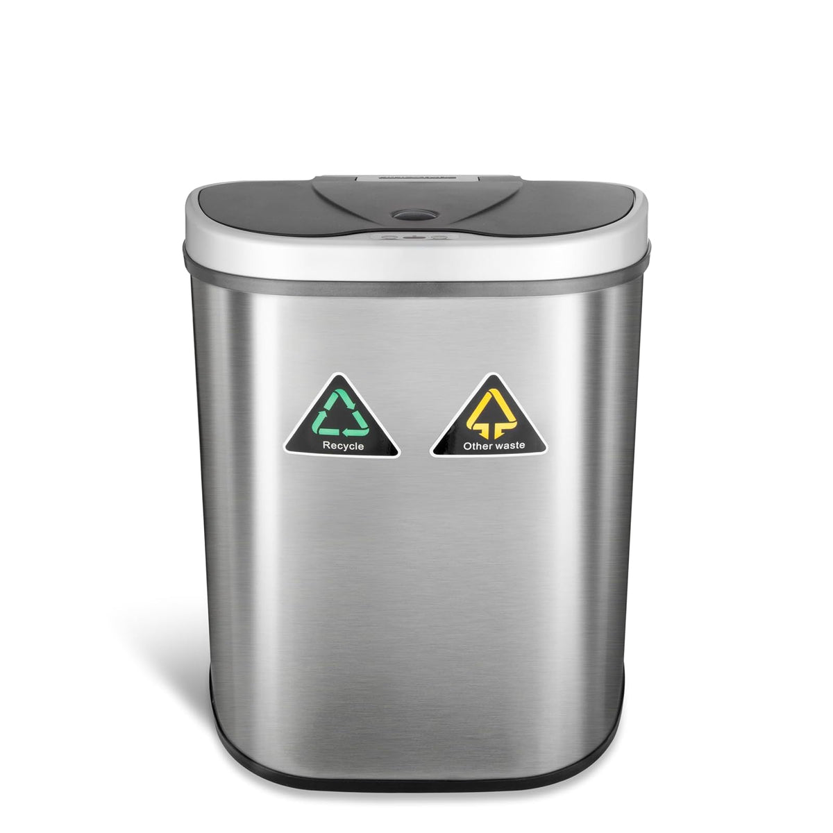 NINESTARS - Bote de Basura reciclable con Sensor de Movimiento de Acero Inoxidable DZT-70-11R, galones, 70 litros/18,5 galones, Plateado/Negro