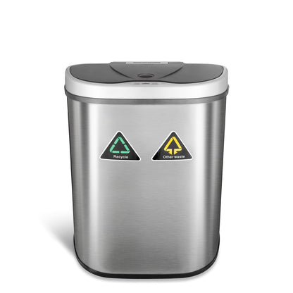 NINESTARS - Bote de Basura reciclable con Sensor de Movimiento de Acero Inoxidable DZT-70-11R, galones, 70 litros/18,5 galones, Plateado/Negro