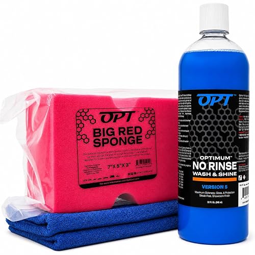 Optimum Polymer Technologies, Inc. ONR, toalla de secado de automóvil de microfibra y BRS, de esponja roja grande, 32 onzas, sin enjuague, toalla de secado de automóvil y esponja de lavado de automóvil
