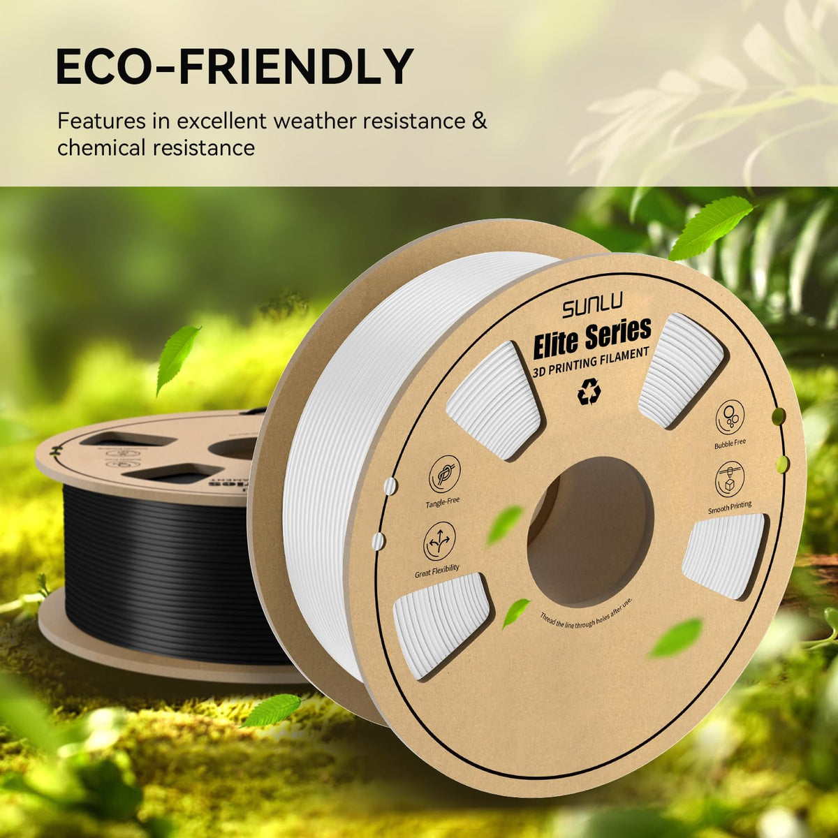 SUNLU Elite - Filamento para impresora 3D - PLA de 1,75 mm, se adapta a la mayoría de impresoras 3D FDM, carrete de 1 kg (2.2 libras), blanco