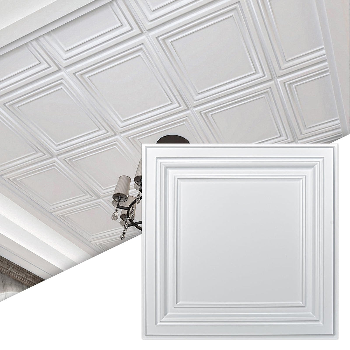 Art3d Paquete de 12 Paneles Decorativos de Techo PVC | 24" x 24", 48 pies cuadrados, blanco brillante, flexible, resistencia al agua - 24" x 24" - Blanco brillante