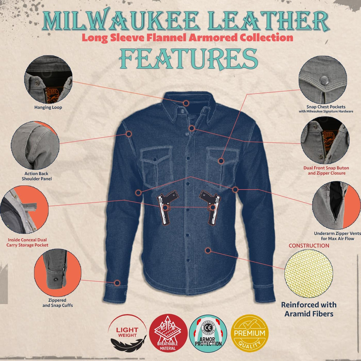 Milwaukee Performance - Camisa tipo motociclista de mezclilla con aramida, gris, extragrande, para hombre, gris, 4X