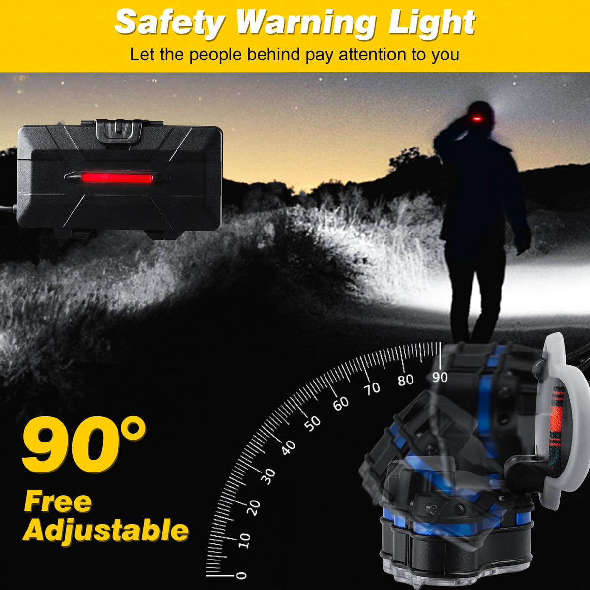 Elmchee - Linterna frontal recargable de 18000 lúmenes con 8 LED, 16 modos de sensor de movimiento ajustable con luz roja, linterna impermeable para exteriores, senderismo, camping