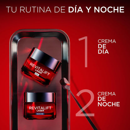 L'Oreal Paris Revitalift Laser Crema de Noche Triple Acción Anti-Edad, Corrige Arrugas, Firmeza, Luminosidad y Unifica el Tono, Pro-Retinol y Vitamina C, 50ml.