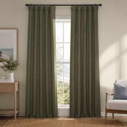 Half Price Drapes Cortina de Lino Sintético para Oscurecer - 127An x 274.3Al cm (1 Paneles) - Verde caqui
