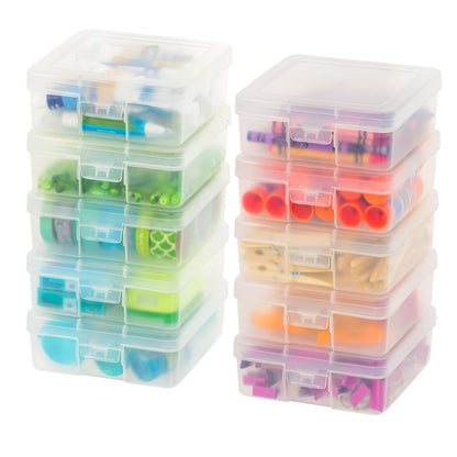 IRIS USA Organizadores de Cajas Plásticas Medianas, 10 Piezas, Claras | Contenedores para cuentas con tapa de broche, ideales para manualidades, recortes, calcomanías y porristas - Pequeño - Paquete de 10