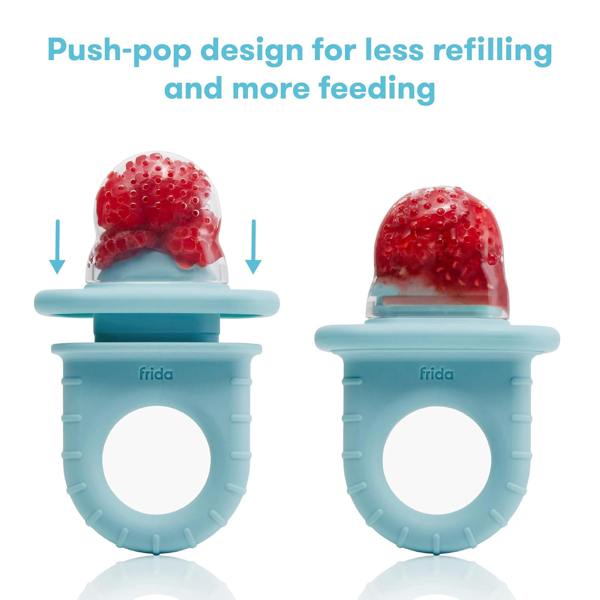 Frida Baby Push Pop - Alimentador para Frutas para bebés para presentar Alimentos nuevos, Frescos y congelados, Silicona, última intervención de BPA, Apto para lavaplatos | 3 Unidades