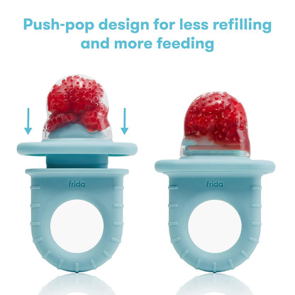 Frida Baby Push Pop - Alimentador para Frutas para bebés para presentar Alimentos nuevos, Frescos y congelados, Silicona, última intervención de BPA, Apto para lavaplatos | 3 Unidades
