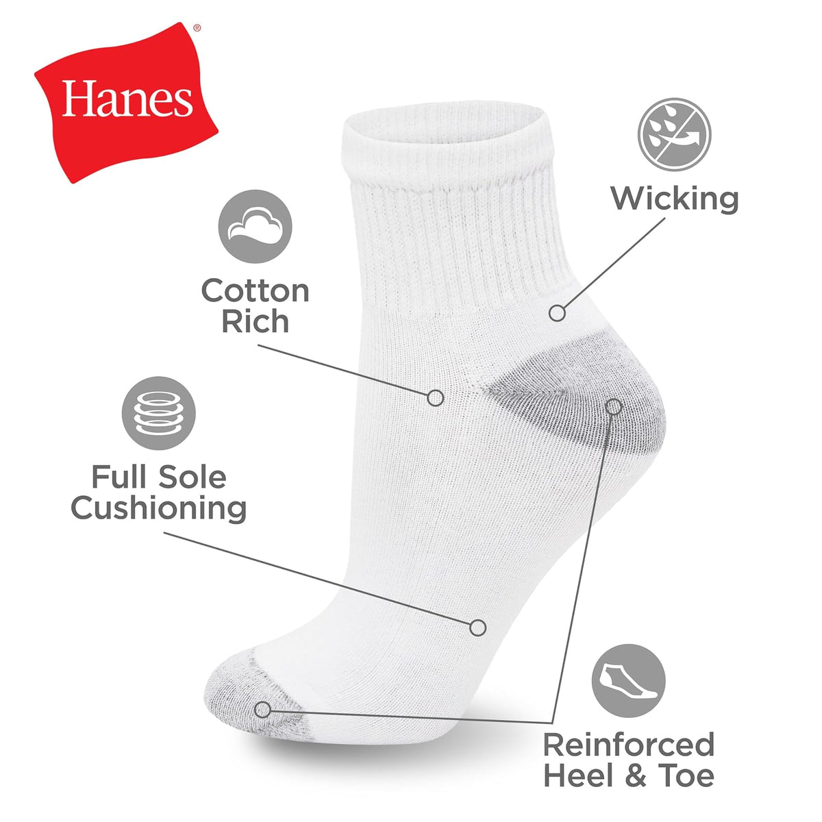 Hanes Value, Ankle Soft Moisture-wicking Socks, Available in 10 and 14-packs Calcetines Mujer