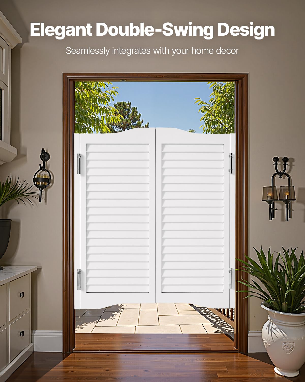 VEVOR - Puertas dobles de salón, 32 pulgadas de ancho x 36 pulgadas de alto, puertas de café con arco superior interior, madera de pino premium, con bisagras y kit de hardware, fácil de instalar, para