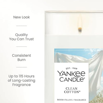 Yankee Candle Clean Cotton Signature - Vela de pilar mediano, 14 onzas, color blanco
