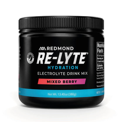 REDMOND RE-LYTE, Electrolitos Naturales con Real-Salt, Hidratación Clean sin Calorías ni Azúcares, 60 Porciones, Sabor Mixed Berry