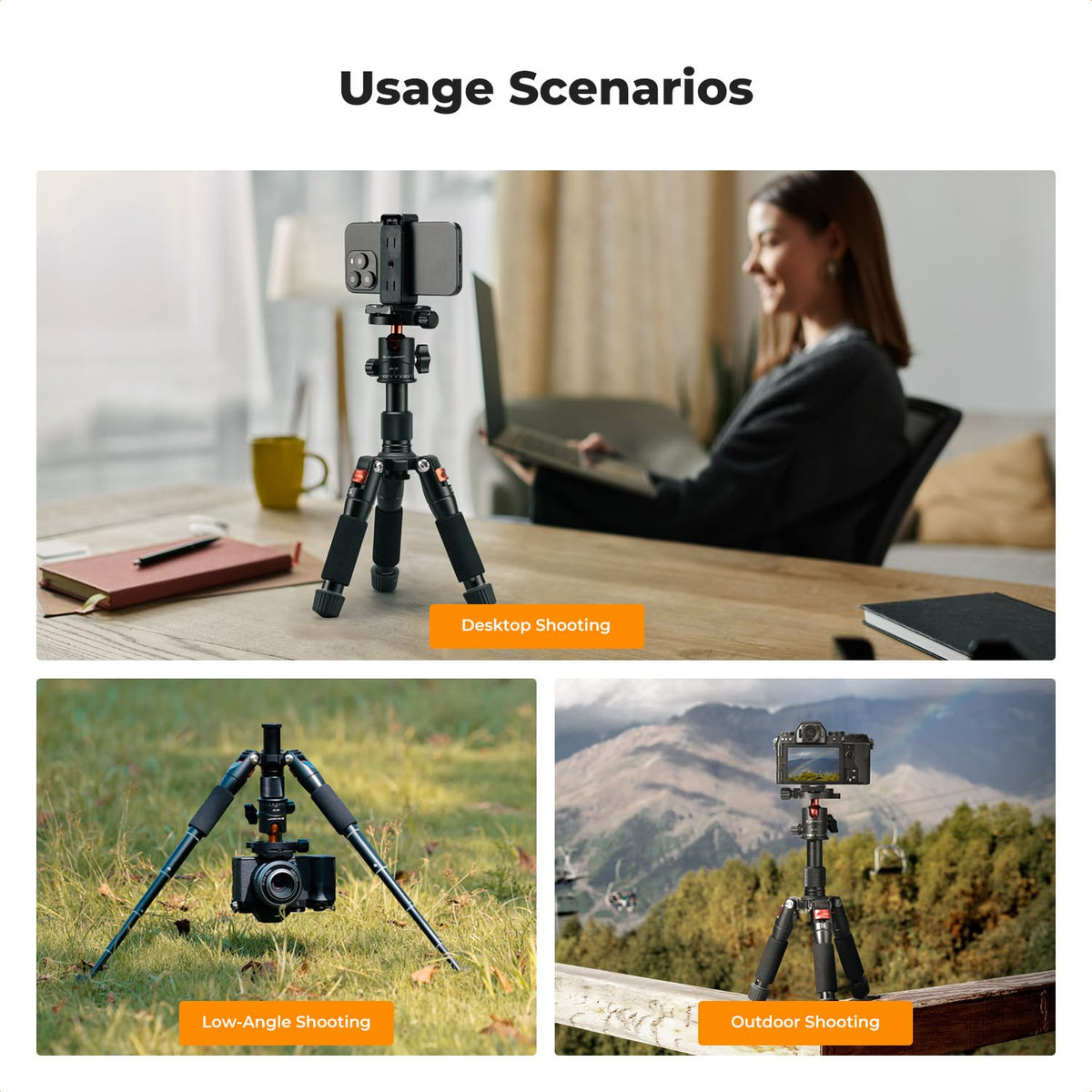 K&F Concept - Mini trípode de computadora Compacto de 20.5 pulgadas/52 cm con Cabeza de Bola de 360 Grados, Placa de liberación rápida de 1/4 Pulgadas para cámara, videocámara, Carga hasta 6 kg