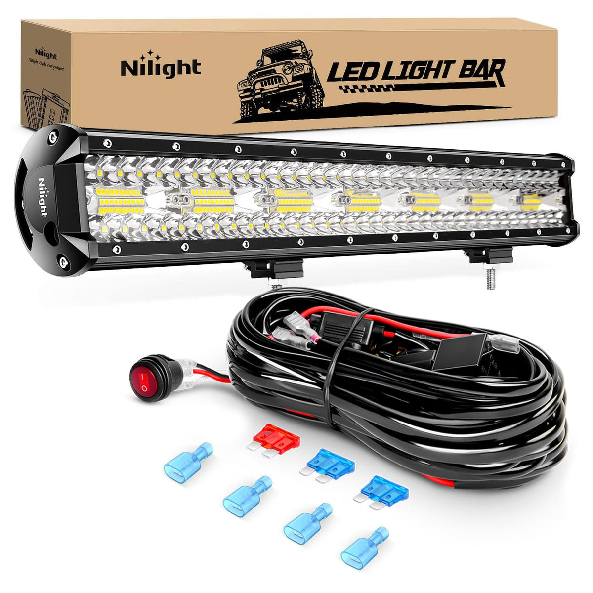 Nilight ZH409 - Barra de luz LED de 420 W de Triple Fila de 42000 LM con arnés de cableado Todoterreno Resistente, 2 años de garantía