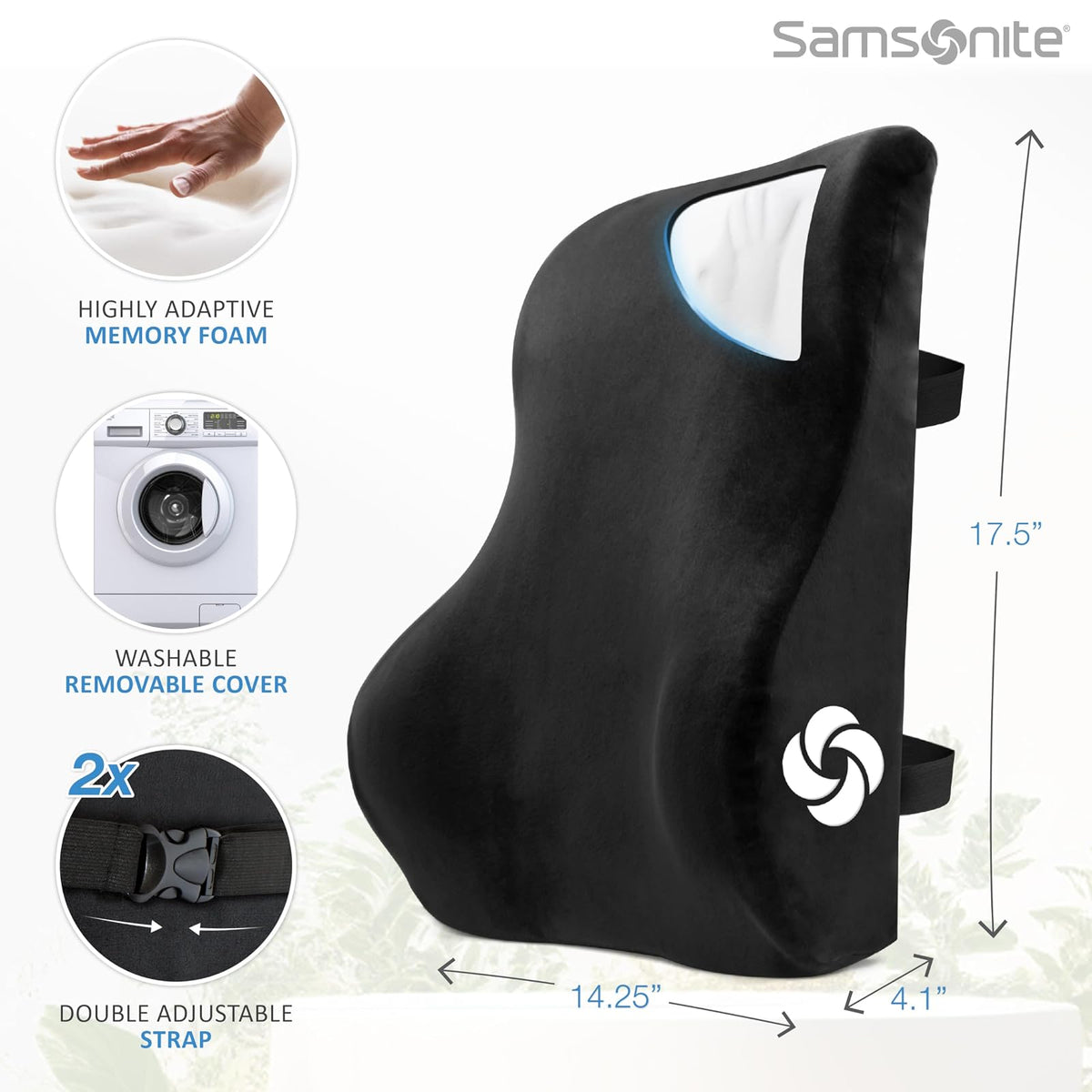 Samsonite Soporte Lumbar de tamaño Completo con Espuma viscoelástica 100% Pura, Full Size Back Support