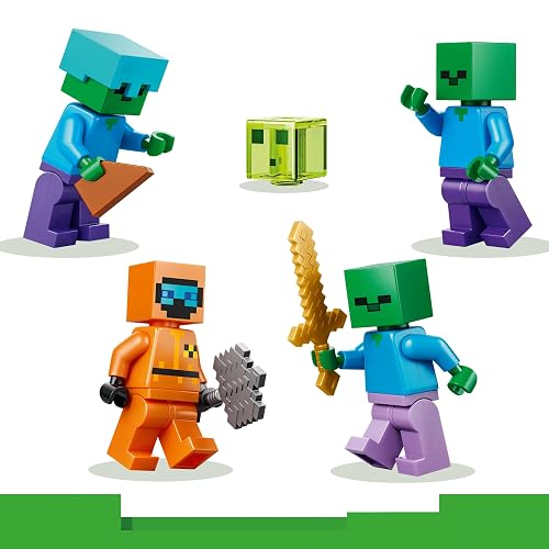 LEGO Minecraft El Calabozo de Zombies – Juguete de Construcción y Juego para Niños y Niñas Desde 8 Años – Set Minecraft con 3 Zombies, Figura de Guerrero y Accesorios – 21587