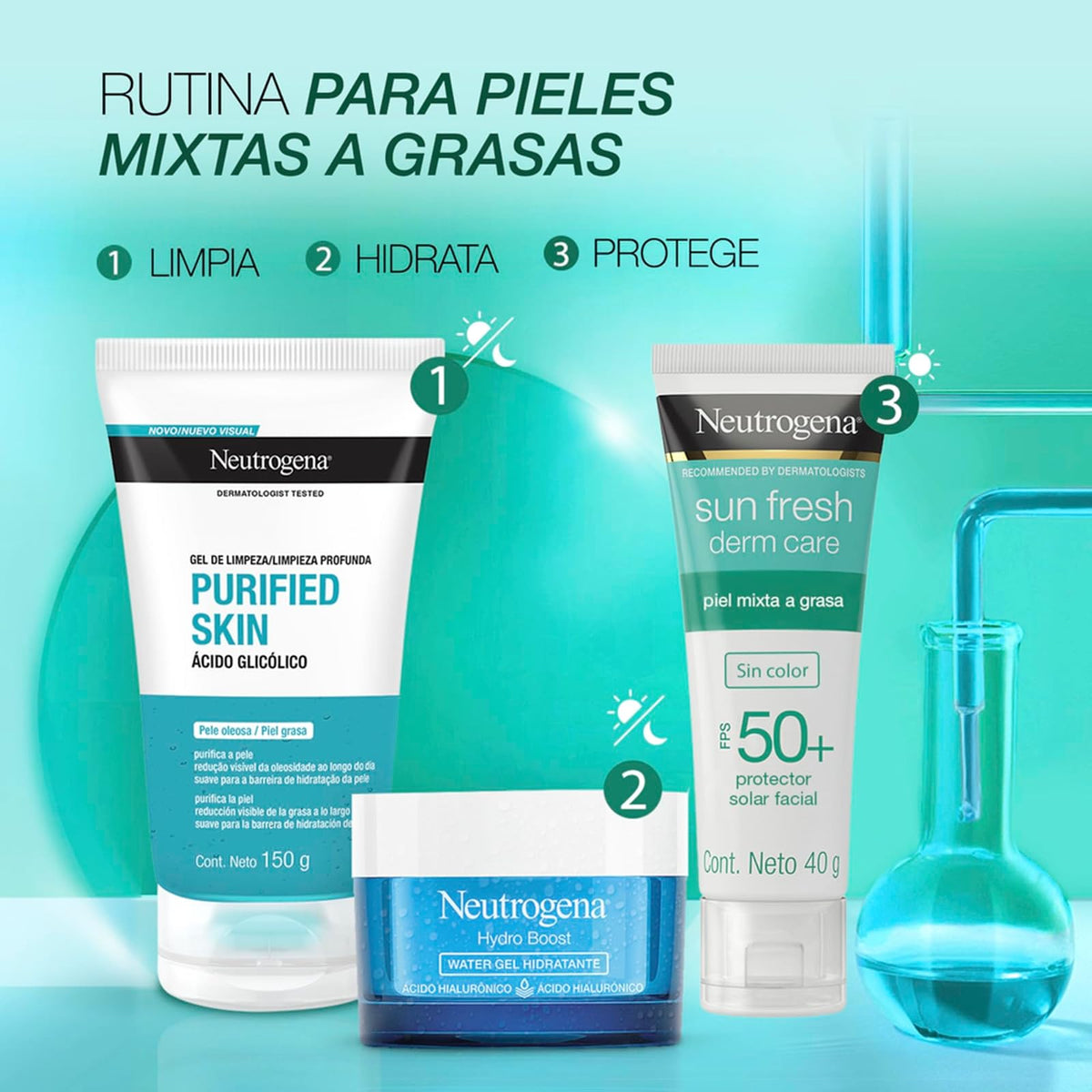 Neutrogena Sun fresh Protector Solar Facial sin color Dermcare Niacinamida FPS50+, 40g