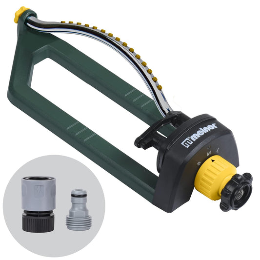 Melnor 65151AMZ Aspersor oscilante con 15 boquillas de precisión y Paquete QuickConnects de , Verde/Amarillo/Negro