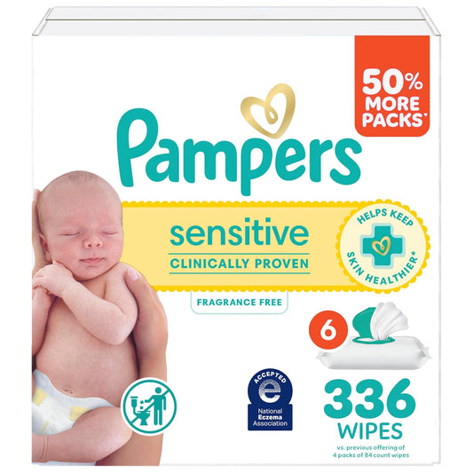 PAMPERS Sensitive Wipes, 6X Pop-Top Packs, 336 Uds, Toallitas Húmedas Bebé