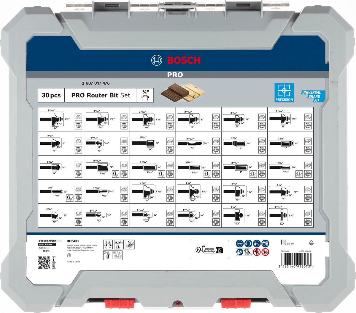 Bosch Juego de 30 brocas para madera para enrutador con vástago de 1/4 pulgadas