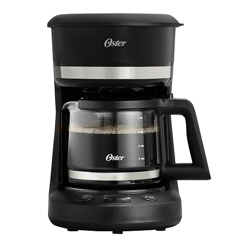 Oster Cafetera de Goteo Programable Capacidad 5 Tazas, Pantalla LED | Función Pausa y Servir, Apagado Automático, Filtro Reutilizable, Jarra con Medidas, Negro,