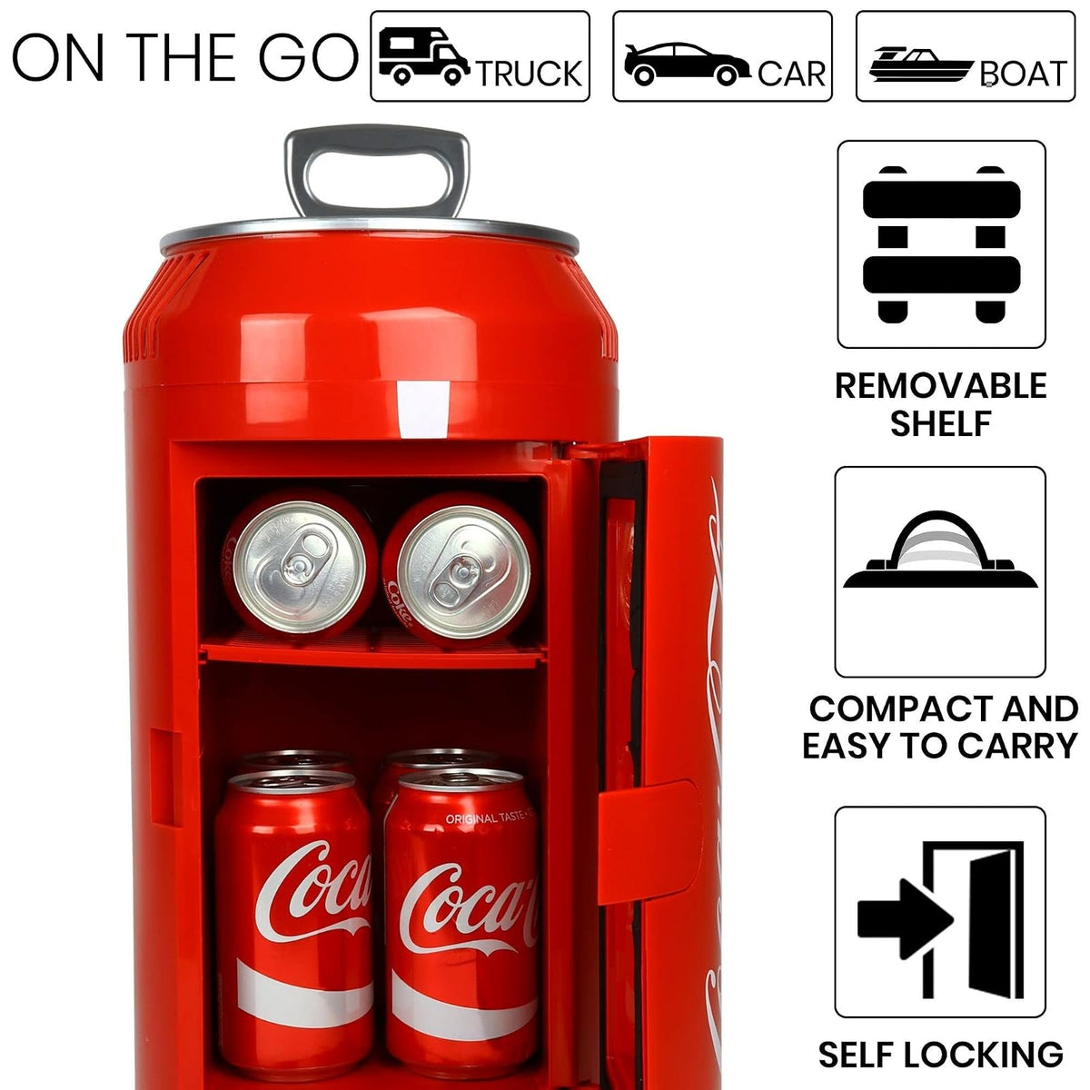 Koolatron CC06 Coca Cola Mini Enfriador de Latas | 8 can, negro rojo, 13 L, 14 cuartos