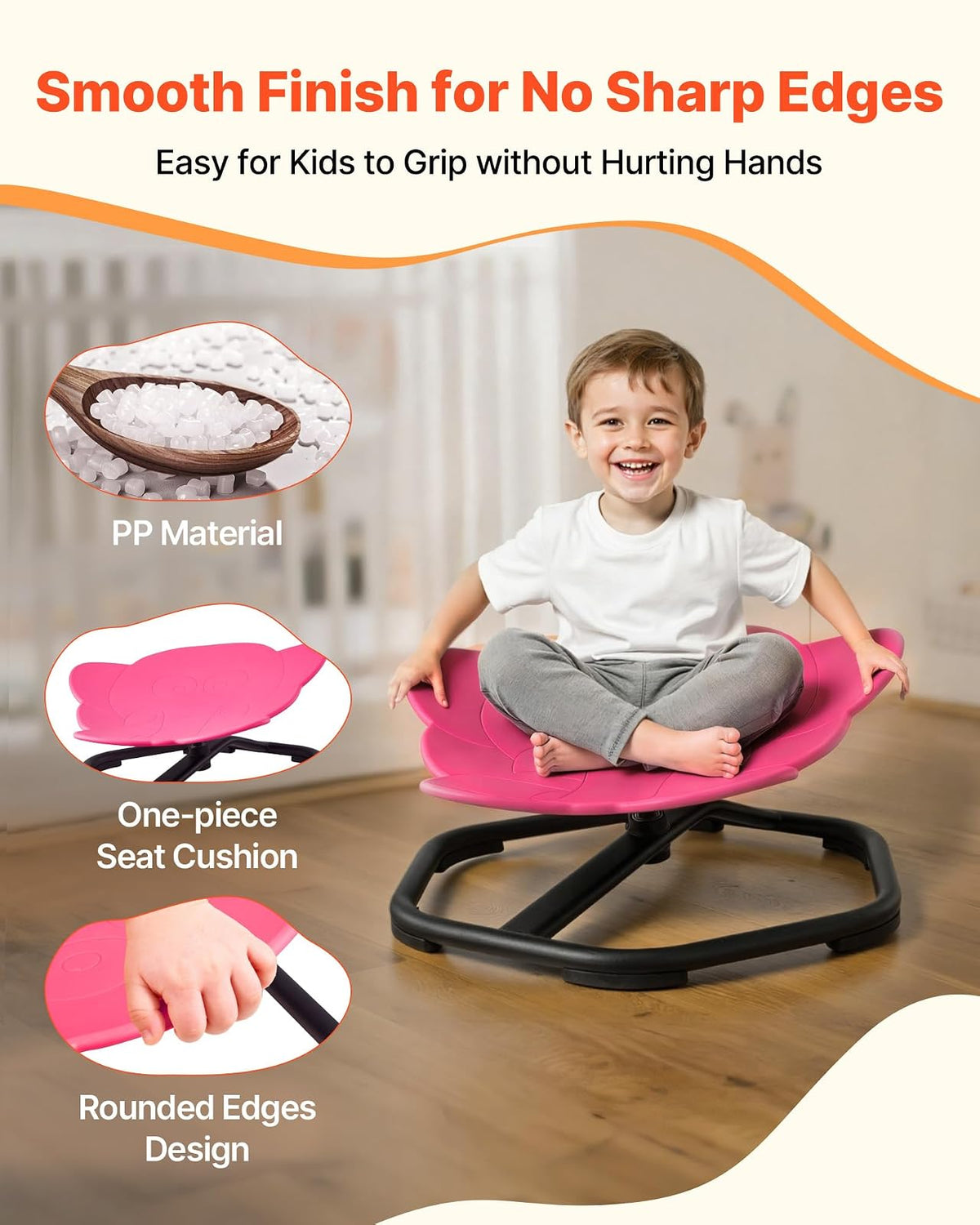 VEVOR Silla Giratoria Infantil Sensorial, Forma de Elefante, hasta 100 kg, con Base Metálica Antideslizante, Favorece la Coordinación, el Equilibrio y la Concentración, Roja, 54 x 54 x 25,5 cm