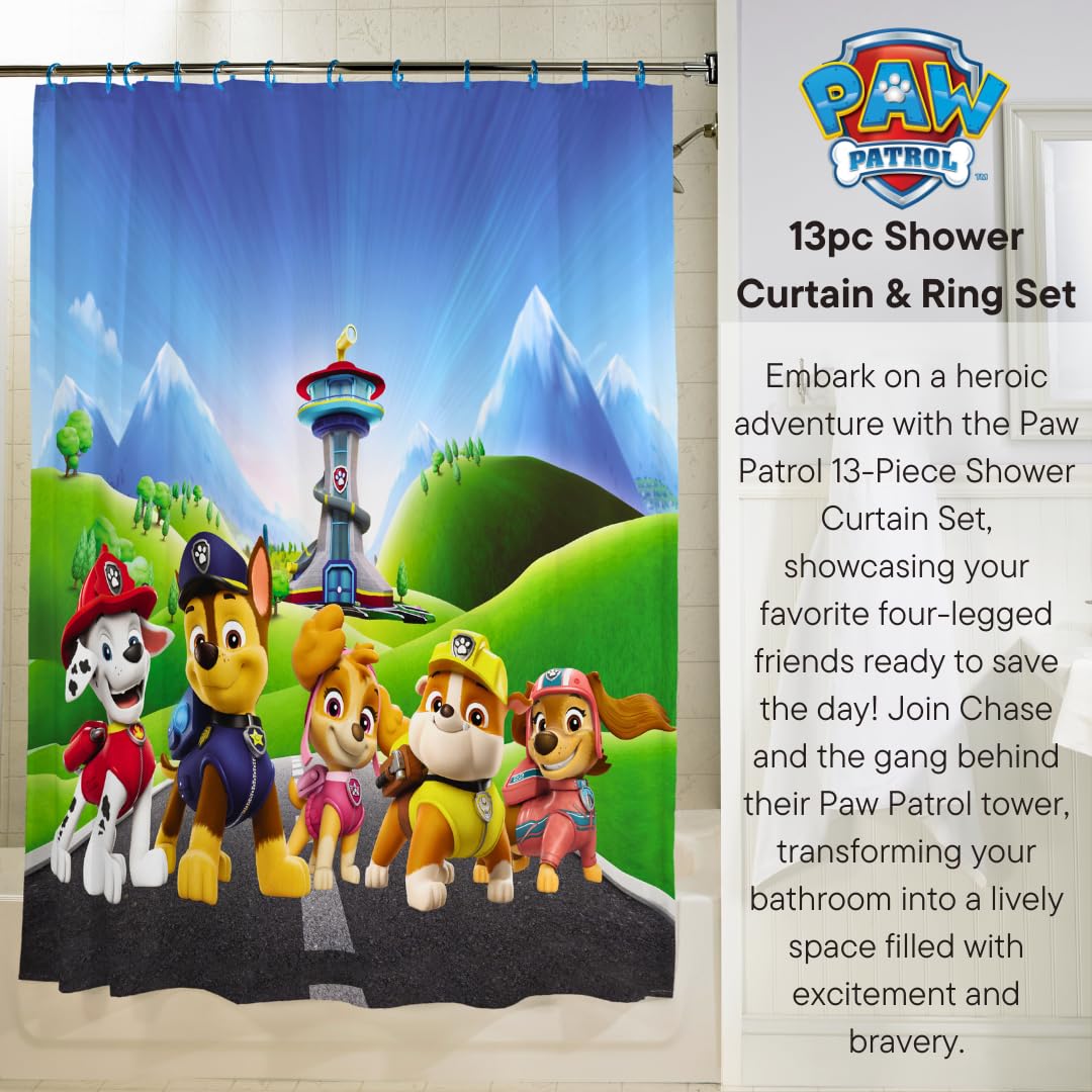 Franco Nickelodeon Paw Patrol - Juego de Cortina de Ducha y Anillo de 13 Piezas (Producto 100% con Licencia Oficial)