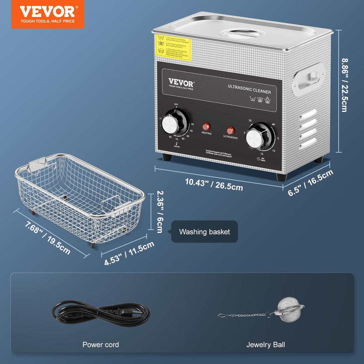 VEVOR - Limpiador ultrasónico de 3 litros con temporizador de calentador y cesta, máquina de cavitación sónica digital profesional, máquina de limpieza de 120 W para instrumentos de reloj, anteojos,