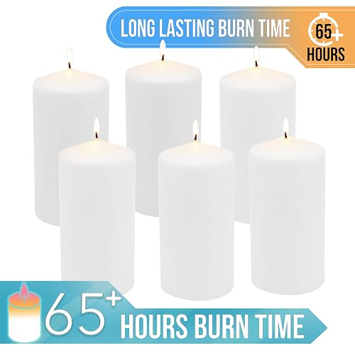 Stonebriar - Velas altas blancas sin perfume, pilares de vela de 65 horas, perfectas para decoración, bodas, emergencias, 3 x 6 pulgadas, 6 unidades