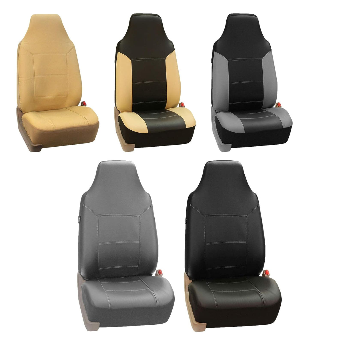 FH GROUP Universal Fit Full Set High Back Royal Seat Cover - PU Leather (Black) (Airbag Compatible and Rear Split, Fit Most Car, Truck, SUV, or Van, FH-PU103115)