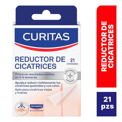 Curitas Reductor de Cicatrices, caja con 21 Venditas, Reduce, Aclara y Suaviza cicatrices nuevas y antiguas