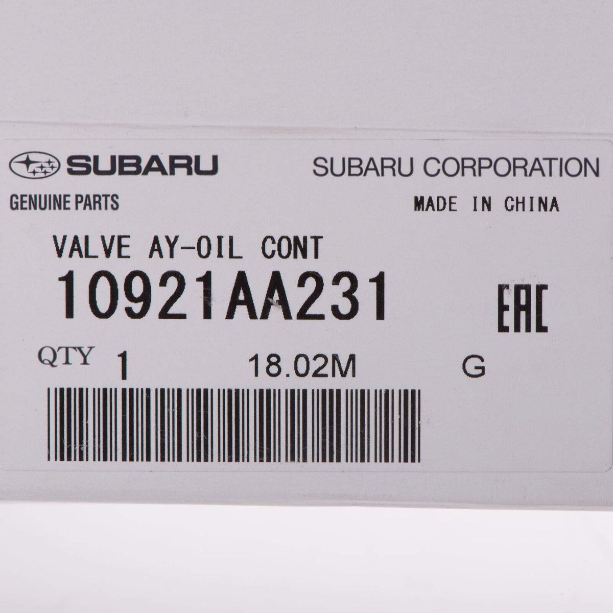 Subaru Genuine Parts - Válvula de Control de Aceite Ay (10921AA231), estándar