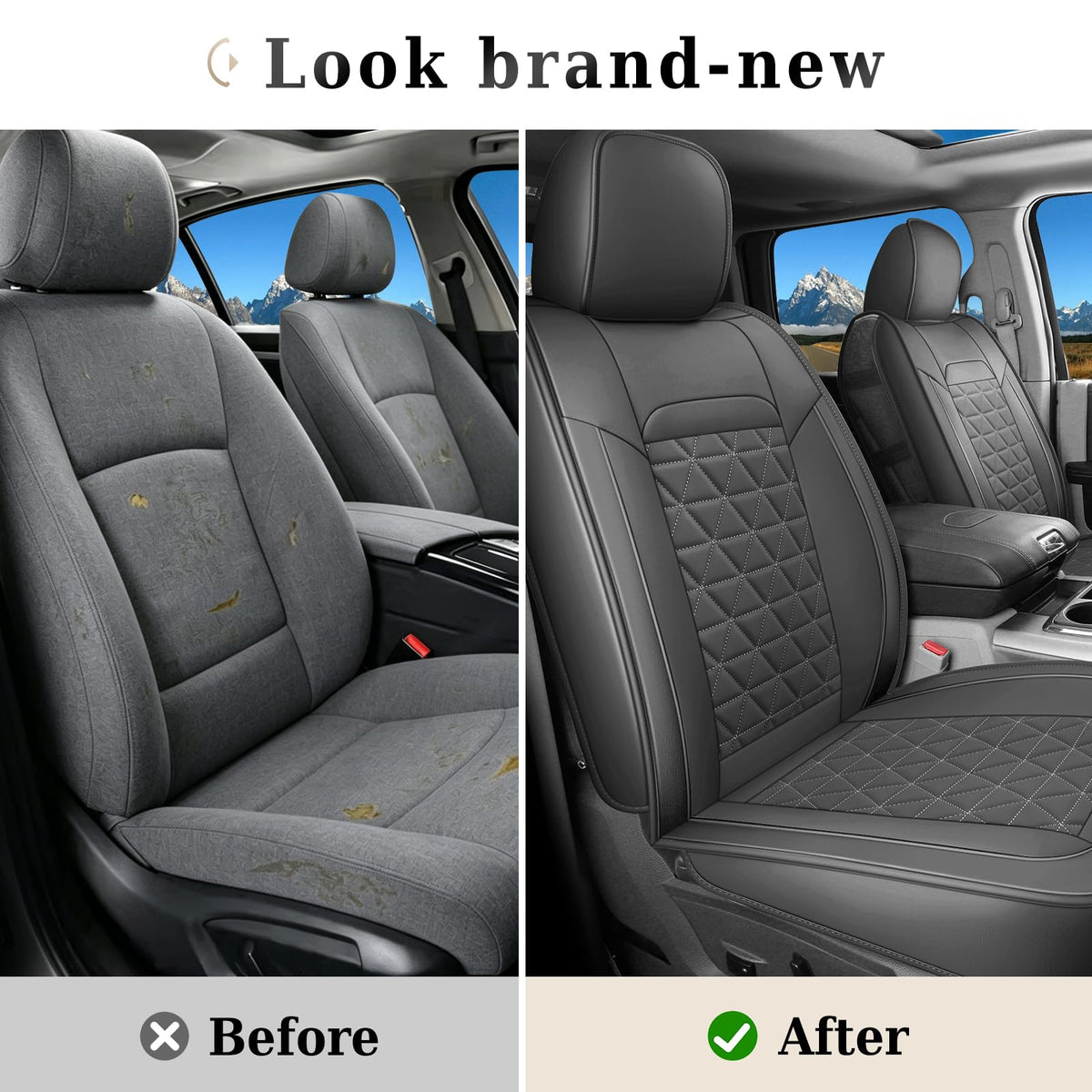 Coverado Fundas de Asiento de Automóvil de Piel, Impermeables, Fundas de Asiento Dooge Ram 1500 compatibles con Dodge Ram 1500 2500 3500 2025 con Banco Plano (Juego Completo, Gris Oscuro)