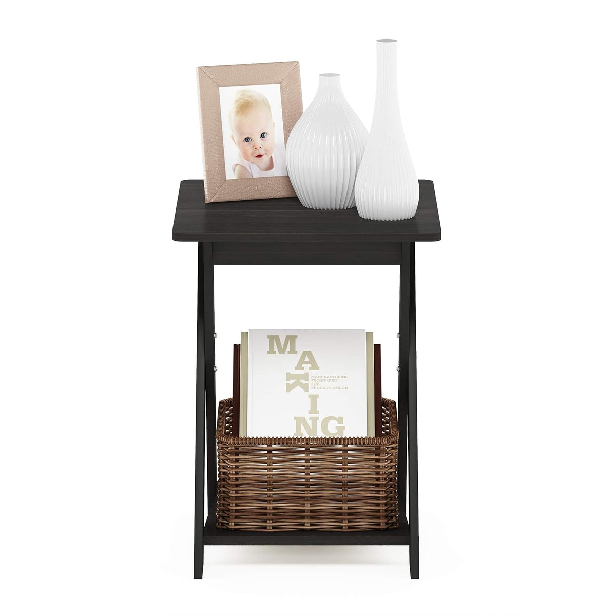 FURINNO Modern Simplistic Mesa Auxiliar, 1 Paquete sin Bandeja, Espresso