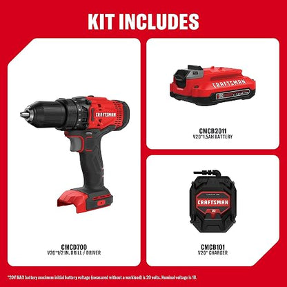 CRAFTSMAN - V20* Kit de taladro/desarmador inalámbrico (CMCD700C1)