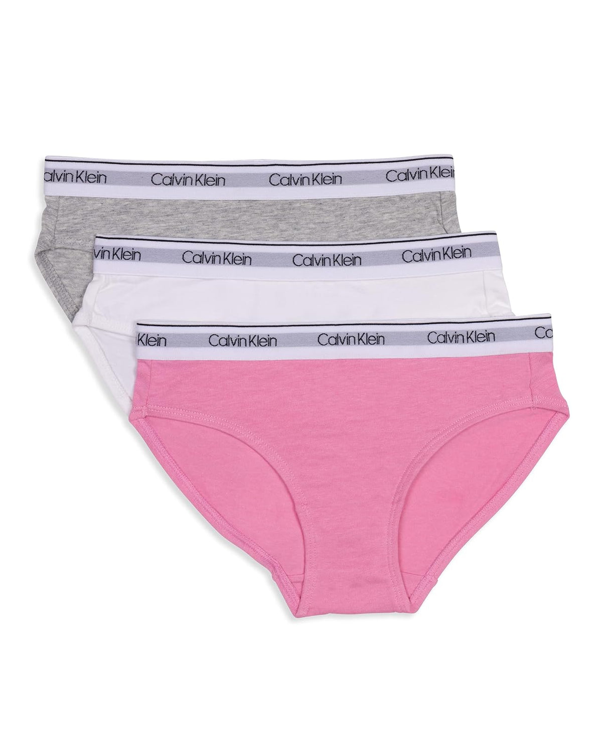 Calvin Klein Bikini de Algodón para Niña, Paquete de 3 - XL - Paquete de 3 – Bolsa rosa, blanco clásico, gris jaspeado.
