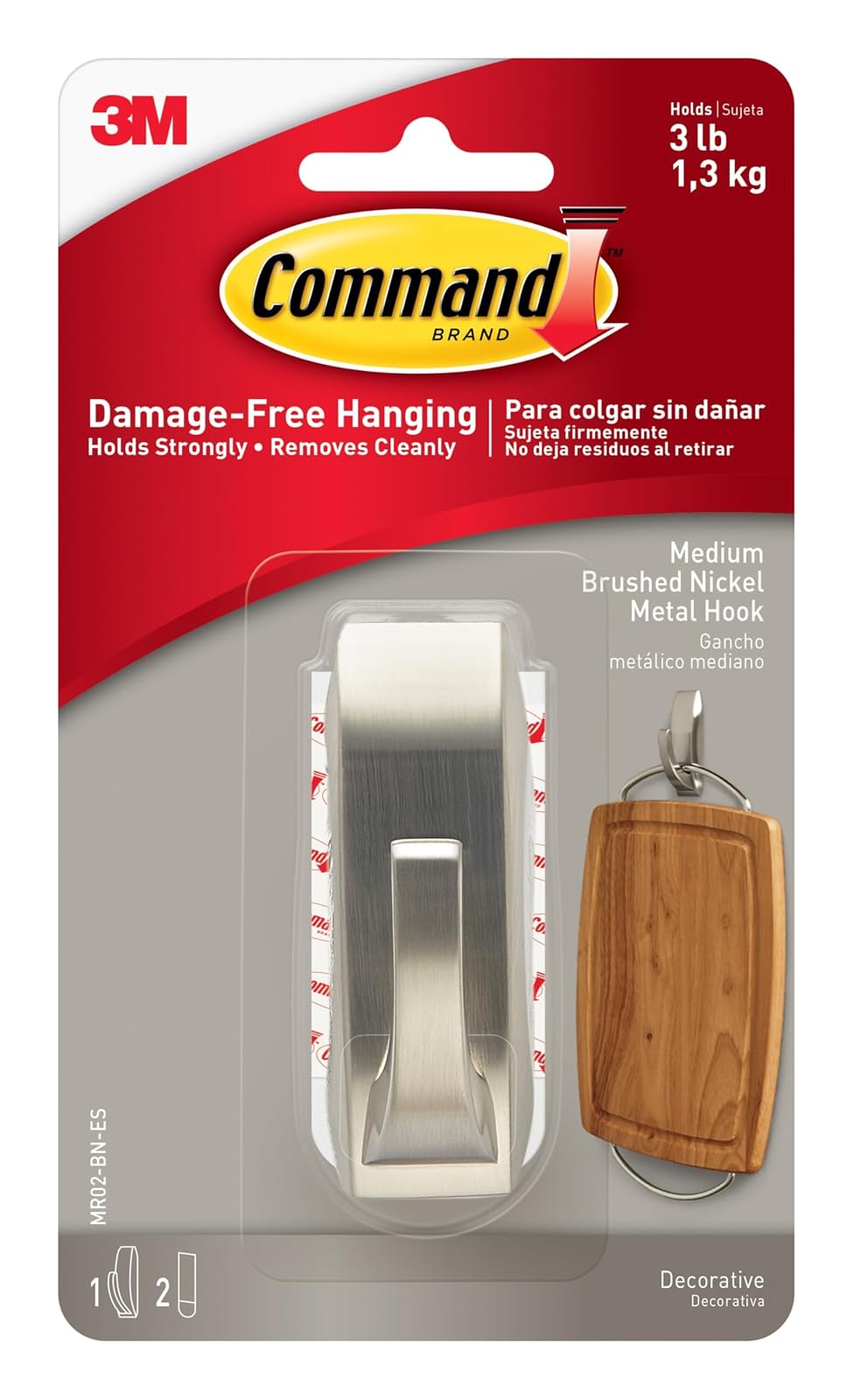 Command moderna Reflexiones gancho de metal para baño, pequeña, níquel satinado, 1-hook con tiras resistentes al agua (mr01-sn-bes), Mediano, Níquel cepillado