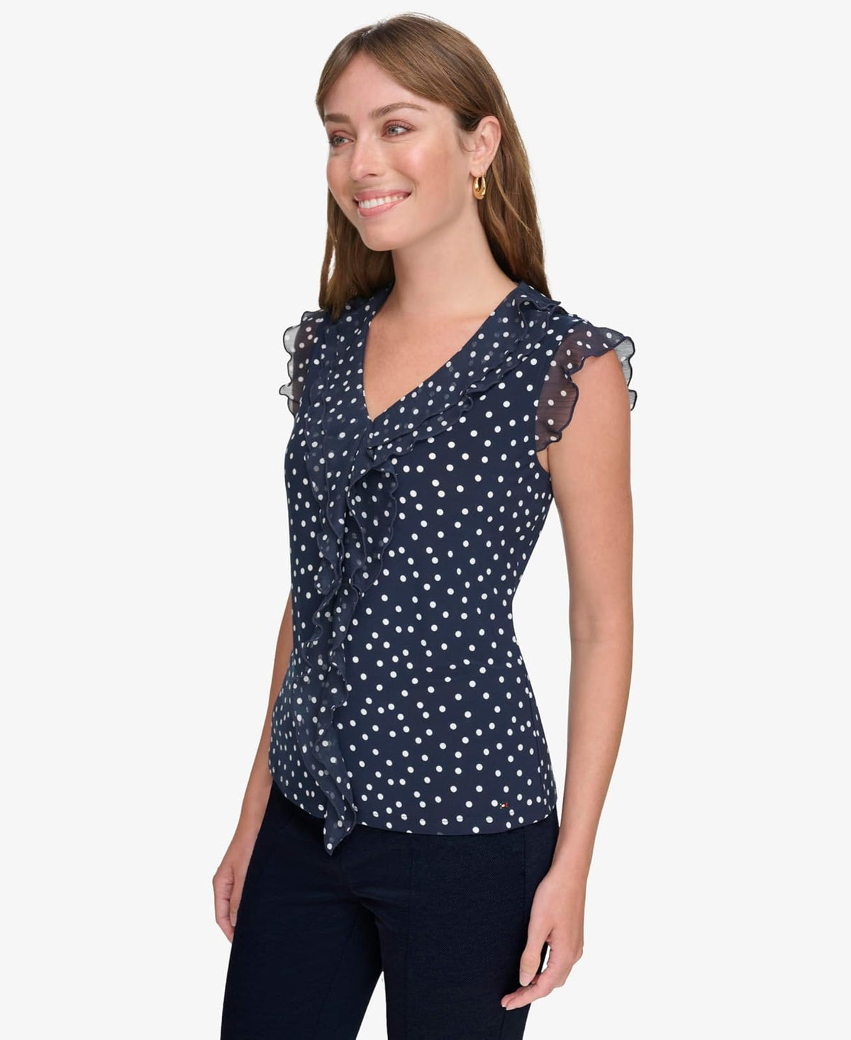 Tommy Hilfiger - Camisas de Trabajo sin Mangas con Volantes para Mujer