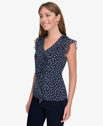 Tommy Hilfiger - Camisas de Trabajo sin Mangas con Volantes para Mujer
