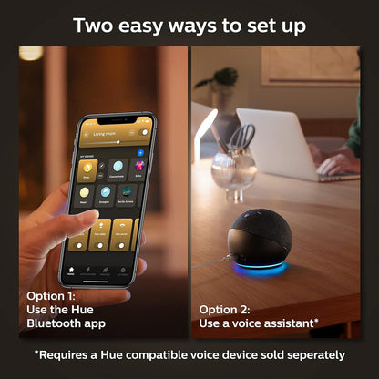 Philips Hue Paquete de 2 bombillas inteligentes A19 de color blanco, 1100 lúmenes, compatible con Bluetooth y Zigbee (concentrador de color opcional), funciona con Alexa y Google Assistant