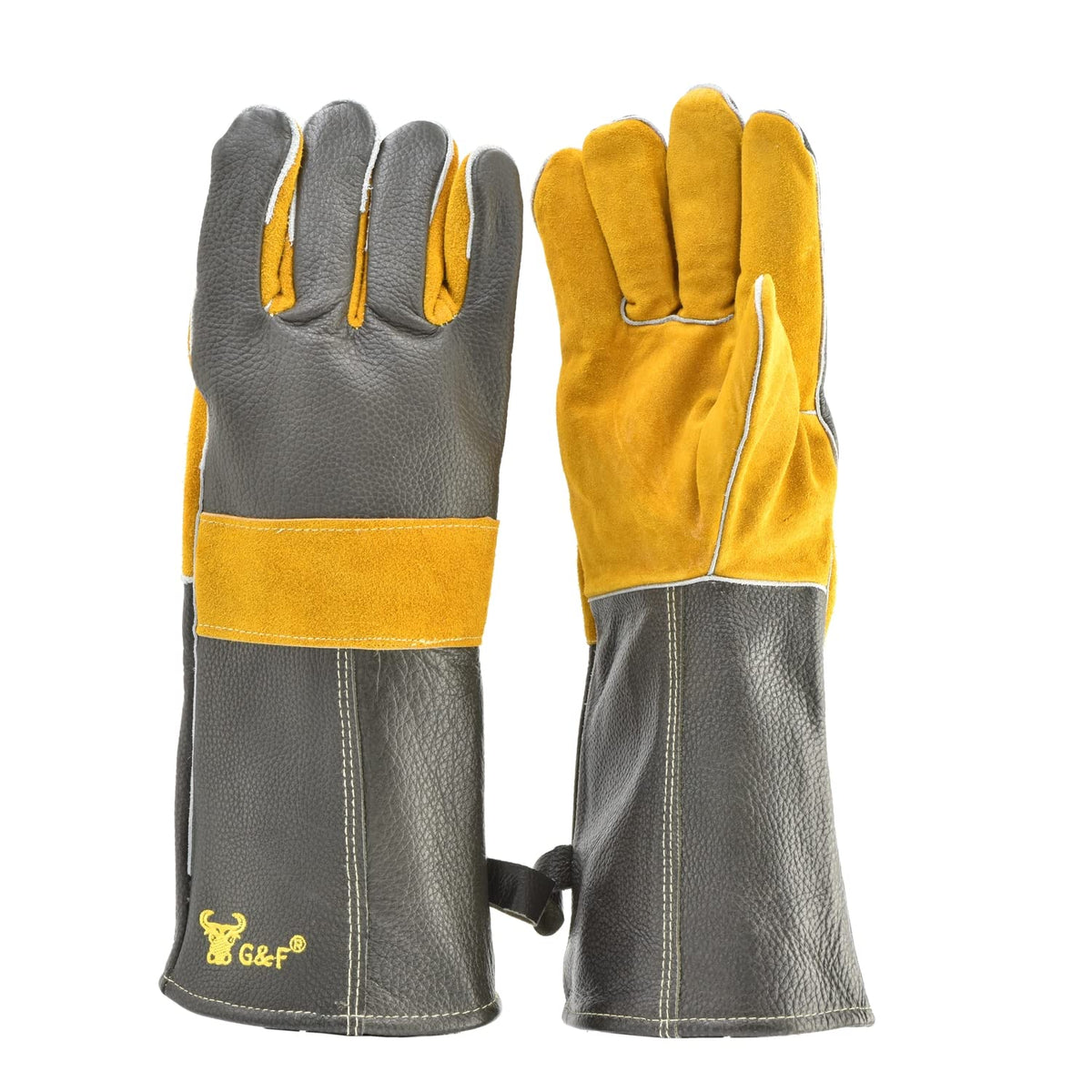 G & F TOP 8115 Premium GRAIN LEATHER, Best of Barbecue, Grill, hearth Leather Gloves, Cotton lining with 14.5-Inch Extra Long Sleeve