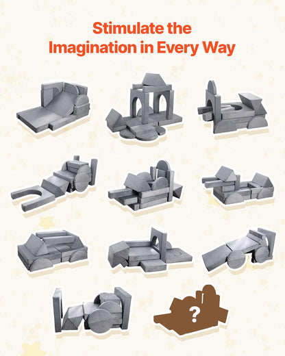 VEVOR Sofá Modular para Niños, Sofá Convertible Seccional de Esponja 28D y Pelo Corto con Reposabrazos, Combinación Creativa DIY para Sala de Juegos, Sala de Estar para Niños, 14 Piezas, Gris
