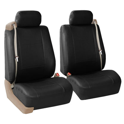FH GROUP PU309BLACK102 Black Front PU Leather Seat Cover, Set of 2 (Set Built In Seat Belt Compatible Airbag Ready)