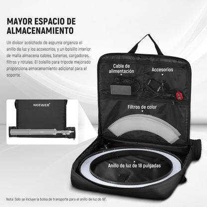 NEEWER 18" Bolsa de Transporte de Aro de Luz con Bolsa de Almacenamiento para 78cm Trípode con Soporte de Luz Plegado, 60x58cm Bolsa Protectora de Nylon Liviana para Anillo de Luz con Soporte, RU-009