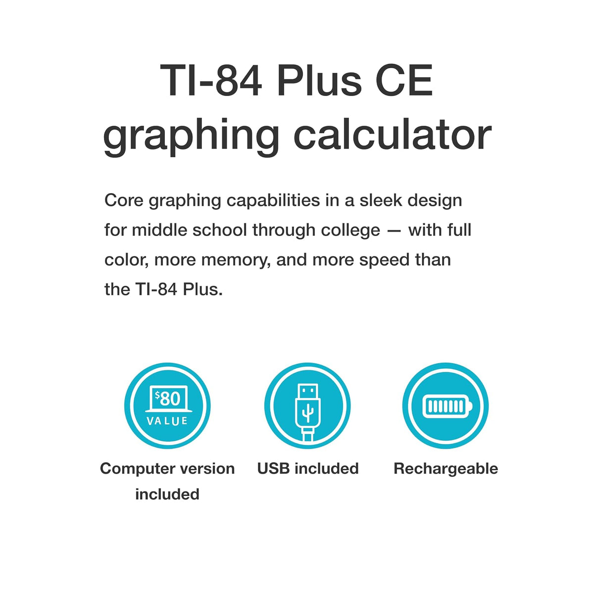 Texas Instruments - Calculadora Gráfica A Color Ti-84 Plus Ce, Negra, 7.5 Pulgadas