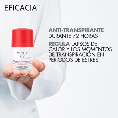 Vichy Deo Stress Resist Desodorante, Anti-transpirante para Sudoración Excesiva en Roll-On, para Todo Tipo de Piel Incluso Sensible, con Perlita y Agua Volcánica de Vichy, Mejora la Piel Seca, 50 ml
